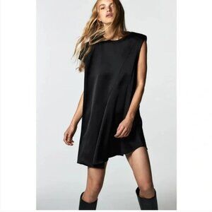 Zara Asymmetric Satin Black Dress Size M NEW WITH TAG!